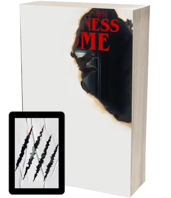 Obscured cover of The Darkness at Home in paperback and ebook format.