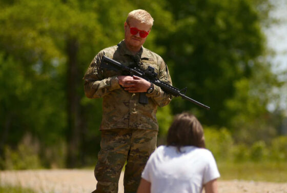 Civil War - Jessie Plemons soldier asking Jesse "what kind of American are you?"